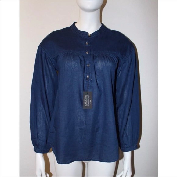 J.Crew Gathered Top Indigo Gauze Sz 0 2 - Picture 1 of 8